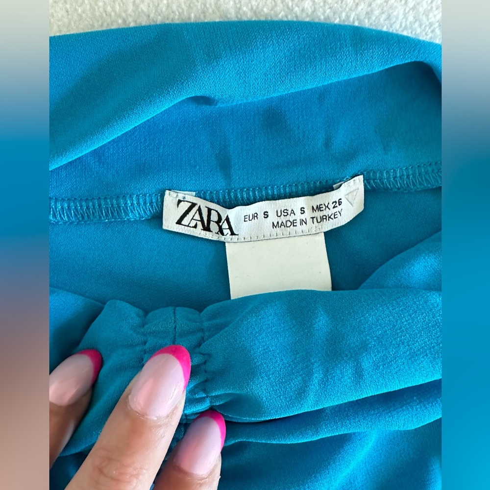 Zara Turquoise Ruched Mini Dress - Picture 3 of 4